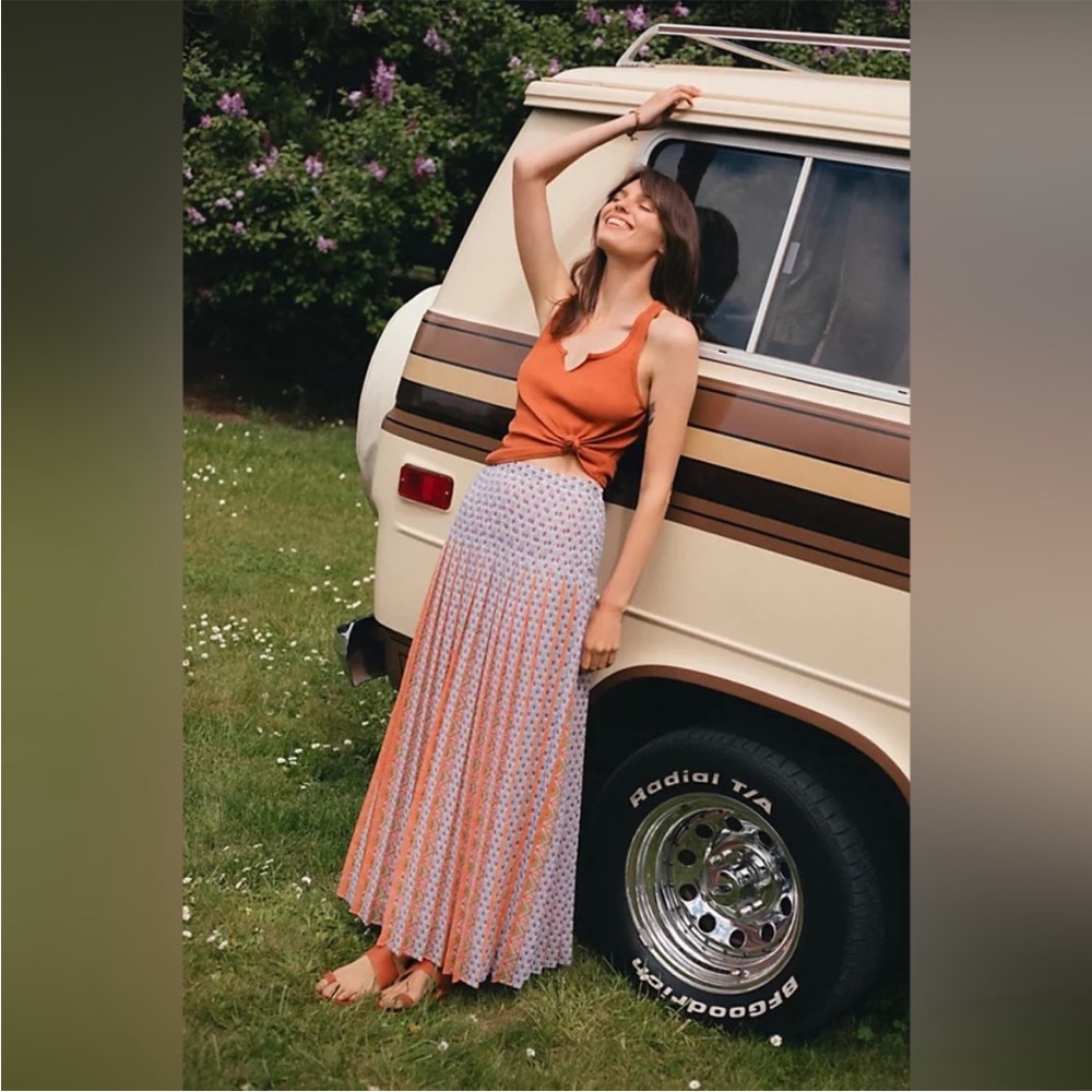 Maeve Anthropologie Nonie Pleated Maxi Skirt Sz 8